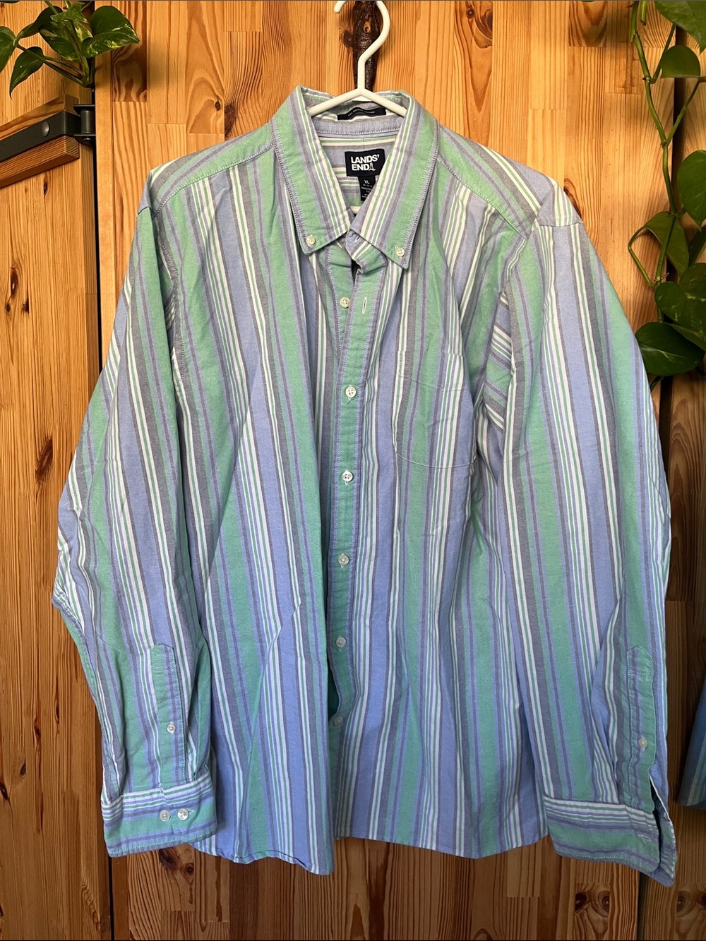 Lands' End Men's Striped Button-Down Shirt (size XL, 17-17.5”)